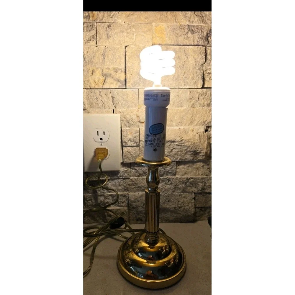 VTG Brass Candlestick Table Lamp MCM Boudoir Light Classic Bankers Retro 70's
